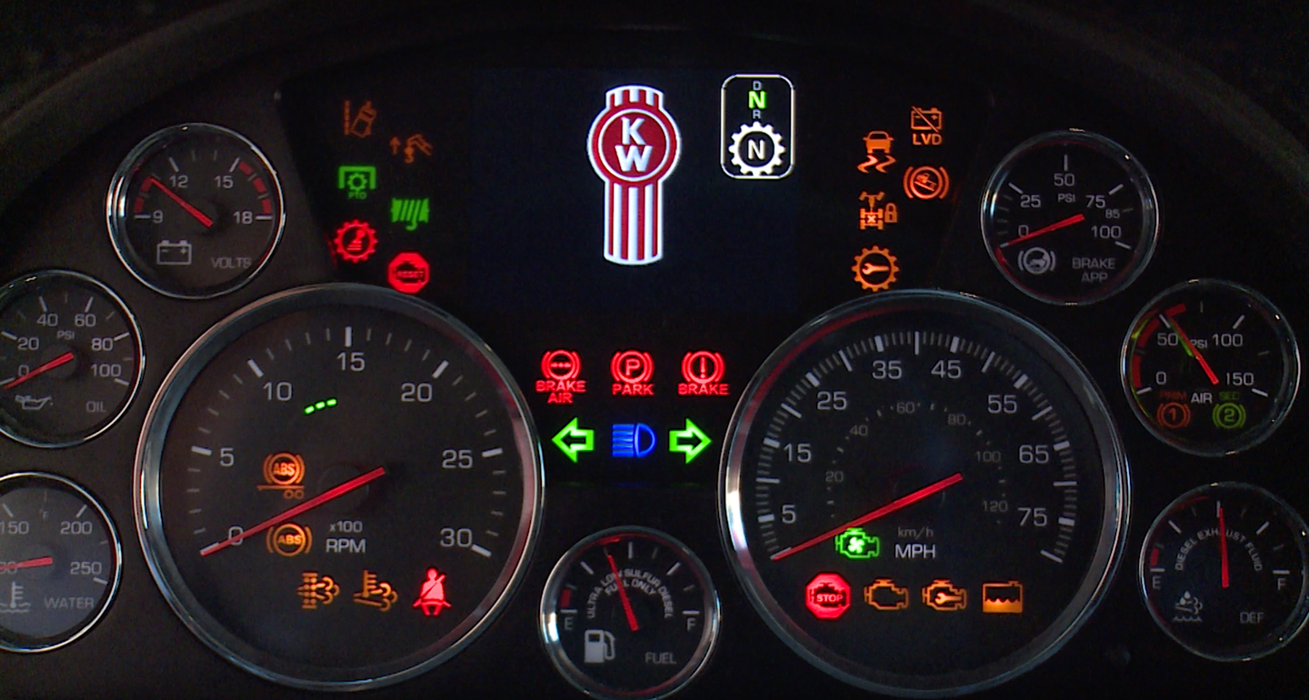 Dashboard warning lights indicating the need for roadside breakdown service